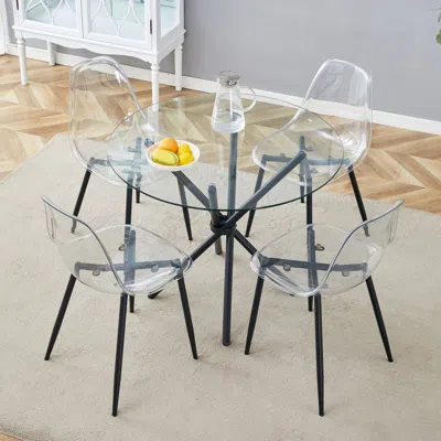Streamdale Furniture Streamdale Glass Round Table & 4 Transparent Chairs