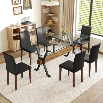 Streamdale Furniture Streamdale Glass Table & 6 Black Pu Chairs