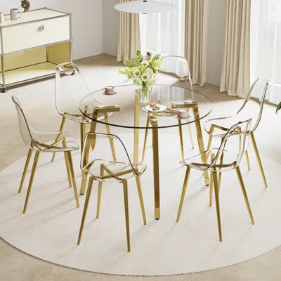 Streamdale Furniture Streamdale Glass Table & 6 Gold Leg Chairs