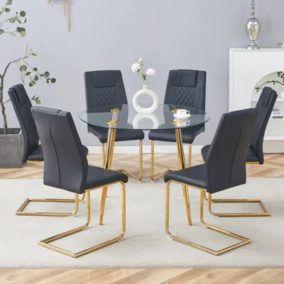 Streamdale Furniture Streamdale Glass Table & 6 Leather Chairs - Modern Luxury