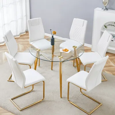 Streamdale Furniture Streamdale Glass Table & 6 Pu Leather Chairs - Modern & Luxurious