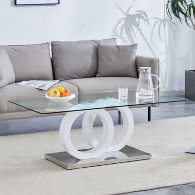 Streamdale Furniture Streamdale Glass-top Coffee Table With White Base (47.2")