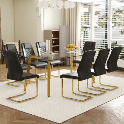 Streamdale Furniture Streamdale Glass Top Dining Table Set With 8 Pu Chairs