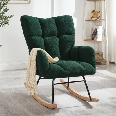 Streamdale Furniture Streamdale Glider Chair For Living Room Teddy Fabric Rocking Chair With Metal Frame Green