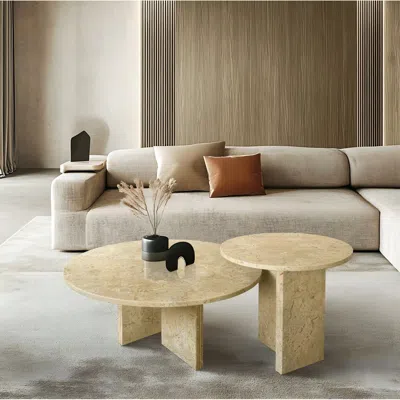 Streamdale Furniture Streamdale Glod Yellow Beige Marble Coffee Table Set