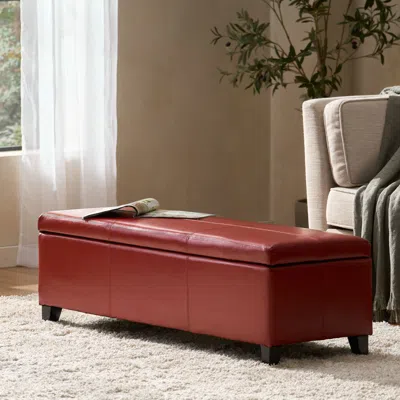 Streamdale Furniture Streamdale Gloster Red Pu Leather Storage Ottoman 50"d X 51"w X 16"h In Burgundy