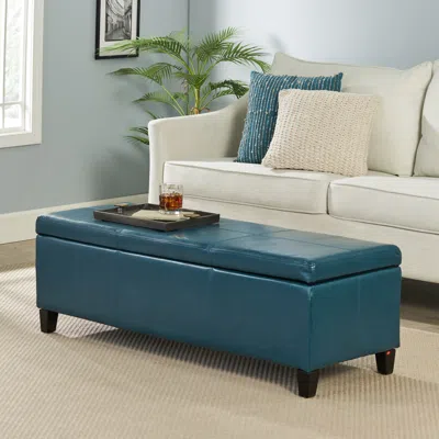 Streamdale Furniture Streamdale Glouster Storage Ottoman - Contemporary Upholstered Footrest With Hidden Storage In Blue