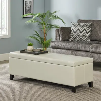 Streamdale Furniture Streamdale Glouster Storage Ottoman 51" Ivory Leather Wood In White