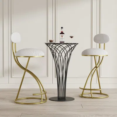 Streamdale Furniture Streamdale Gold Bar Stools Set Of 2 - Floral Print, Backrest, Kitchen Island