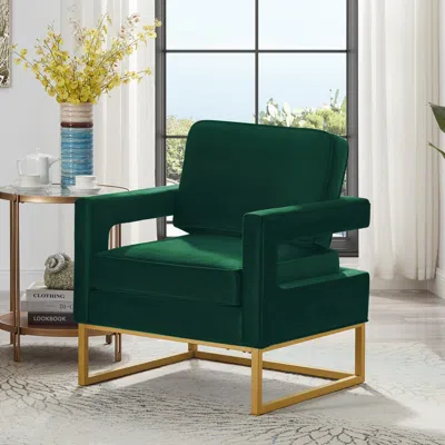 Streamdale Furniture Streamdale Gold Base Velvet Accent Chair, Jade In Green