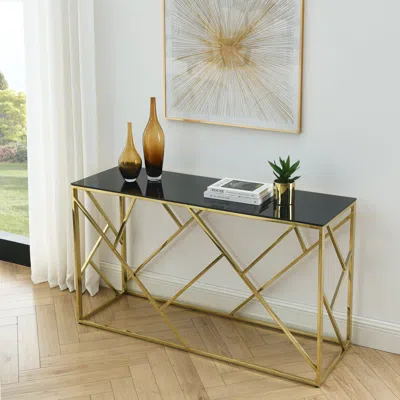 Streamdale Furniture Streamdale Gold Glass Console Table In Black