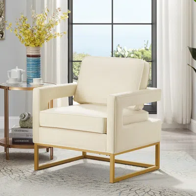 Streamdale Furniture Streamdale Gold Metal Base Velvet Upholstered Accent Chair In Neutral