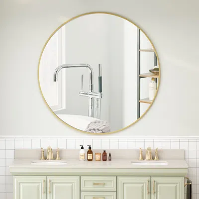 Streamdale Furniture Streamdale Gold Metal Framed 42" Circular Wall Mirror