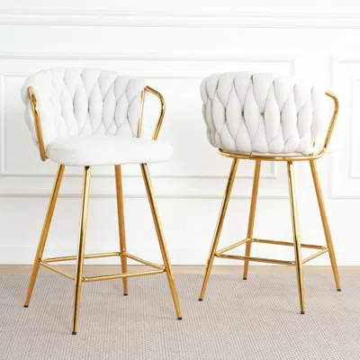 Streamdale Furniture Streamdale Gold-plated Linen Bar Chair (set Of 2)