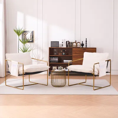 Streamdale Furniture Streamdale Gold-plated Upholstered Armchair With Arm Pockets