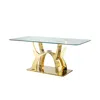 Streamdale Furniture Streamdale Gold Stainless Steel Dining Table 70.08 Inch Tempered Glass Top