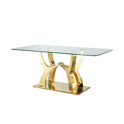 Streamdale Furniture Streamdale Gold Stainless Steel Dining Table 70.08 Inch Tempered Glass Top