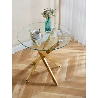 Streamdale Furniture Streamdale Golden Dining Table With Glass Top & Metal Leg