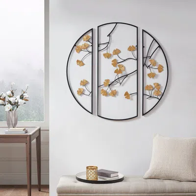 Streamdale Furniture Streamdale Golden Gingko Leaves 3-piece Metal Wall Decor Set