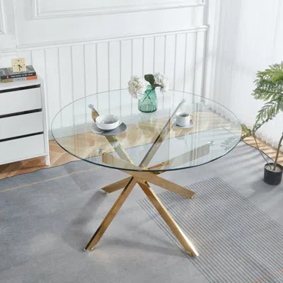 Streamdale Furniture Streamdale Golden Glass Dining Table - Modern Kitchen/living Room Table 120cm