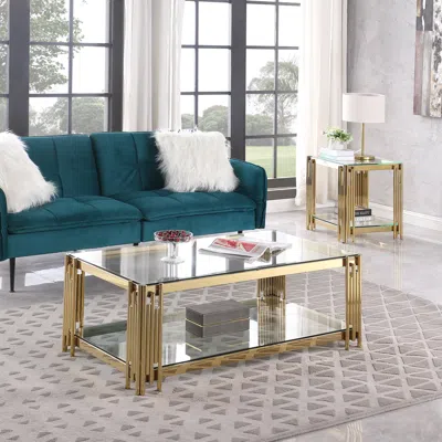Streamdale Furniture Streamdale Golden Stainless Steel Double Layer Coffee Table