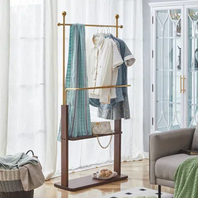 Streamdale Furniture Streamdale Golden Steel & Walnut Coat Rack - Double Layer, Cabinet, 68.9"