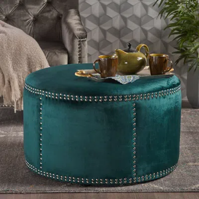 Streamdale Furniture Streamdale Gorgeous Velvet Round Ottoman With Studs For Modern Décor