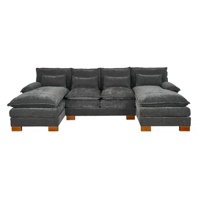 Streamdale Furniture Streamdale Gray Chenille Fabric With Double Lounge Chair Combination Sofa