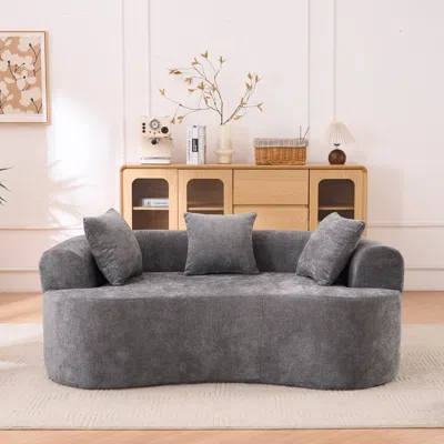 Streamdale Furniture Streamdale Gray Chenille Self-inflating 2-seater Sofa With Deep Cushions.