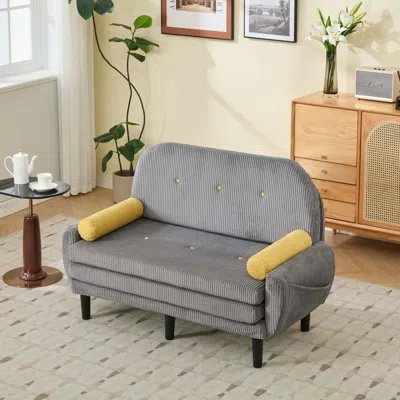 Streamdale Furniture Streamdale Gray Corduroy Loveseat Sofa Bed With Storage & Usb