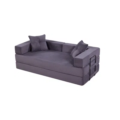 Streamdale Furniture Streamdale Gray Corduroy Sleeper Sofa Bed With Square Pillow