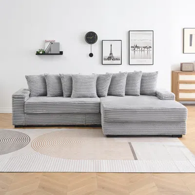 Streamdale Furniture Streamdale Gray Flannelette Sofa With 8 Throw Pillows