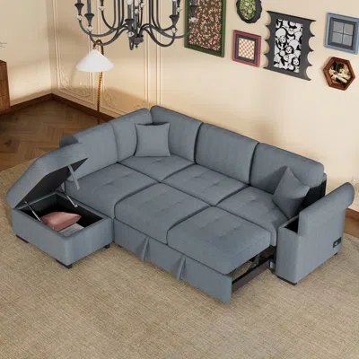 Streamdale Furniture Streamdale Gray L-shape Sleeper Sectional Sofa With Storage & Usb Charge