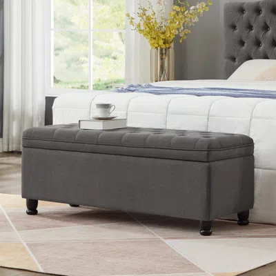 Streamdale Furniture Streamdale Gray Linen Storage Bench With Wooden Legs