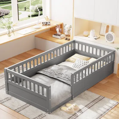 Streamdale Furniture Streamdale Gray Twin Floor Bed Frame With Fence