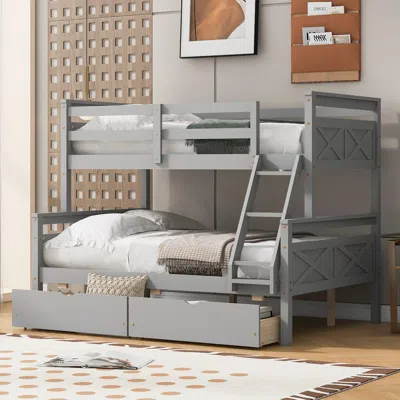 Streamdale Furniture Streamdale Gray Twin Over Full Bunk Bed With Ladder & Storage