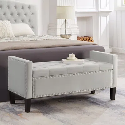 Streamdale Furniture Streamdale Gray Upholstered Storage Bench With Armrest