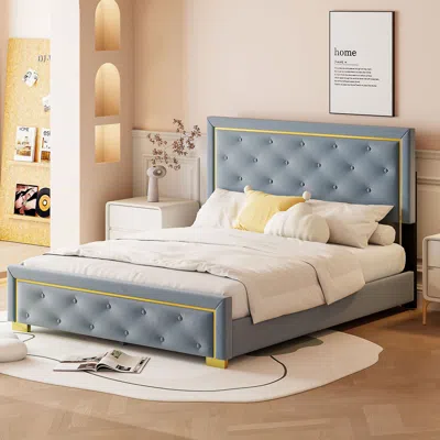 Streamdale Furniture Streamdale Gray Velvet Queen Bed W/ Pull Point Headboard