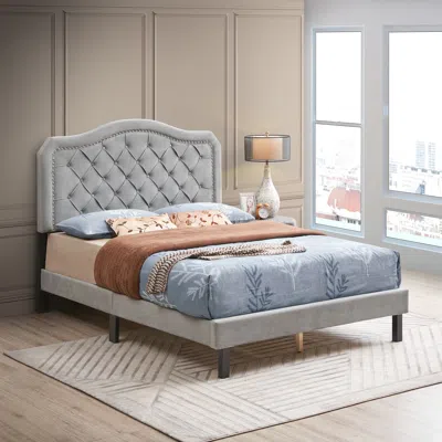 Streamdale Furniture Streamdale Gray Velvet Upholstered Queen Platform Bed