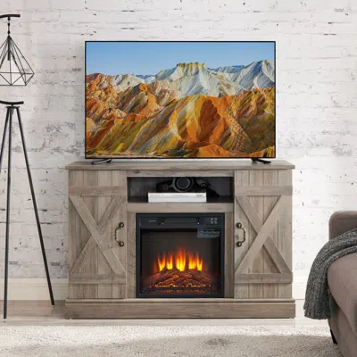 Streamdale Furniture Streamdale Gray Wash Farmhouse Tv Stand With Electric Fireplace