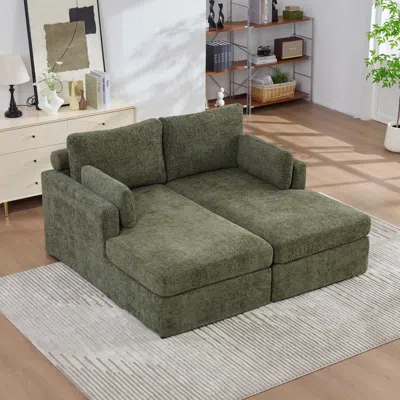 Streamdale Furniture Streamdale Green 63.39" Wide Combination Sofa Bed With Cushions And Metal Legs