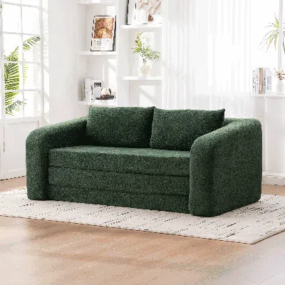 Streamdale Furniture Streamdale Green 71" 2-in-1 Pull Out Loveseat Sofa Bed With Pillows