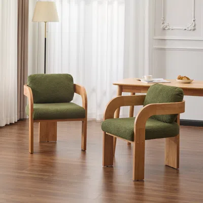 Streamdale Furniture Streamdale Green Boucle Dining Chairs - Natural Wood Frame (2-pack)