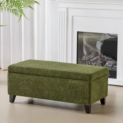 Streamdale Furniture Streamdale Green Boucle Storage Ottoman With Flip-top Lid