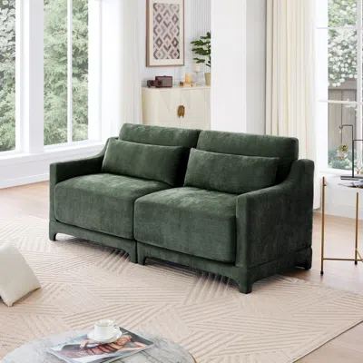 Streamdale Furniture Streamdale Green Chenille 2-seater Sofa With Lumbar Pillows