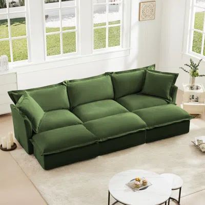Streamdale Furniture Streamdale Green Chenille 3-seat Sofa With Ottomans