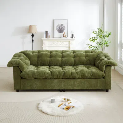 Streamdale Furniture Streamdale Green Chenille Deep Seat Sofa - Modern Comfort 99.2"