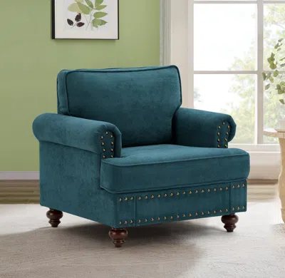 Streamdale Furniture Streamdale Green Chenille Sectional Sofa With Brown Legs
