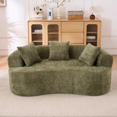 Streamdale Furniture Streamdale Green Chenille Self-inflating 2-seater Sofa With Deep Cushions.