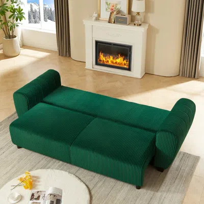 Streamdale Furniture Streamdale Green Corduroy Convertible Sleeper Sofa With Storage